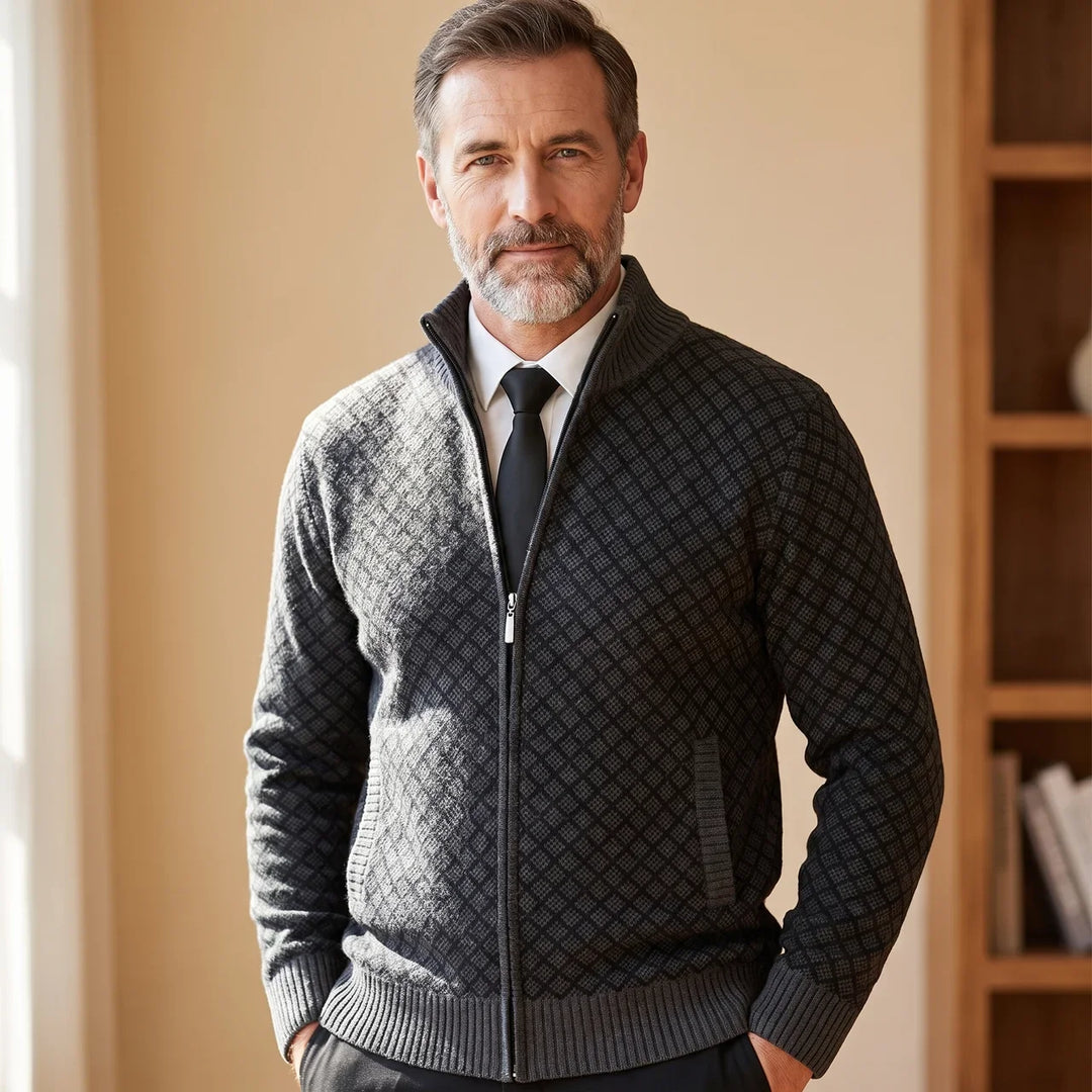 Aris - Patterned Zip Front Cardigan