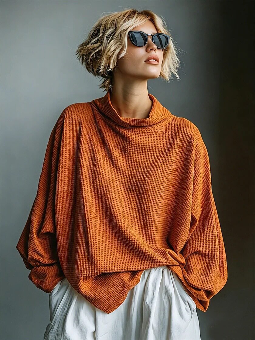 Aella - Textured Oversized High-Neck Top