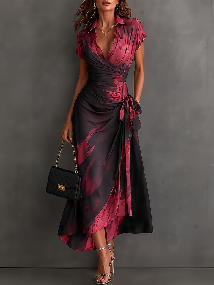 Roselle - Silky-Drape Shirt-Collar Maxi Dress