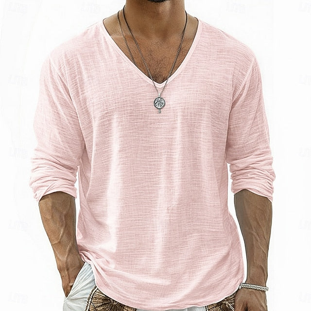 Crispin - Breathable Linen V-Neck Long Sleeve Shirt